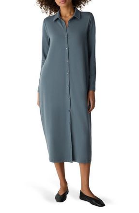 Eileen Fisher Long Sleeve Oval Jersey Shirtdress in Eucalyptus at Nordstrom, Size Xx-Small