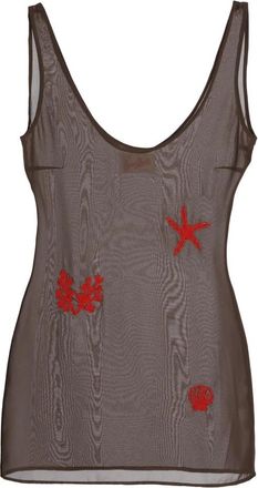 Saint Barth Mouwloze Jurk met Wijde Hals en Kralen Voorkant - Dames - Tops zonder mouwen - Bruin - L - Tops