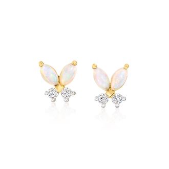 RS Pure by Ross-Simons Opal and. Lab-Grown Diamond Butterfly Earrings in 14kt Yellow Gold