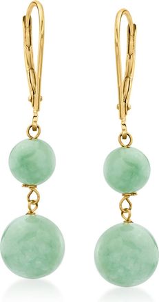 Ross-Simons Jade Double-Bead Drop Earrings in 14kt Yellow Gold
