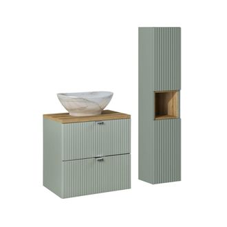 Petits Meubles Set de muebles lavabo 2 cajones y columna estratificado Verde marr&oacute;n