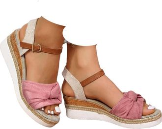 Generic Orthopedic Wedge Sandals For Women UK with Ankle Strap Arch Support Open Toe Shoes Mid Heel Bowknot Straps Espadrilles Non-Slip Summer Casual Beach Da