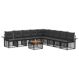 vidaXL Conjunto De Sof&aacute;s De Exterior 10 Pcs Negro Y Gris Oscuro Vidaxl