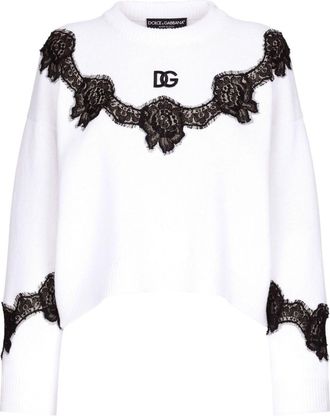 Dolce & Gabbana DNA lace-insert jumper - women - Cotton/Virgin Wool/Polyamide - S - White