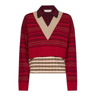 Dries Van Noten V-hals Gebreide Trui - Dames - Truien - Rood - Maat: M Wol