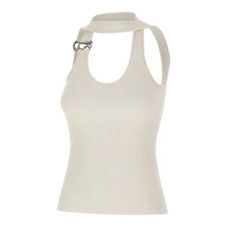 Coperni Sleeveless Tops, female, White, Size: XS C-Logo Knit Top