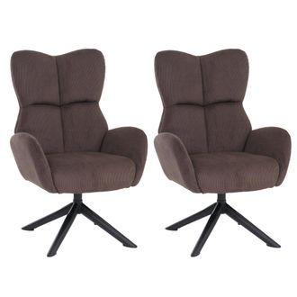 Hhg [nunca Usado] Juego De 2 Sillas De Comedor Hhg-533, Silla Relax, Silla De Sal&oacute;n, Silla Tapizada, Giratoria, Metal Y Cord&oacute;n (320 G/m&sup2;), Marr&oacute;n Oscuro