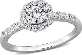 Mimi & Max Created Forever 1ct TDW Lab-Grown Diamond Halo Engagement Ring Sterling Silver Round Oval or Pear Cut