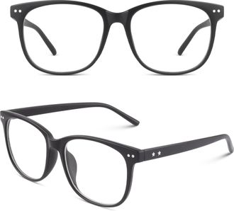 CGID CN81 Fake Glasses Women Men Large Oversized Clear Lens Horn Rimmed Glasses 100% UV400 Protection,Matte Black