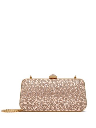 Valentino Garavani Carry Secrets rhinestone-embellished clutch bag - women - Brass/Lamb Skin/Lamb Skin/Crystal/Metal - One Size - Gold