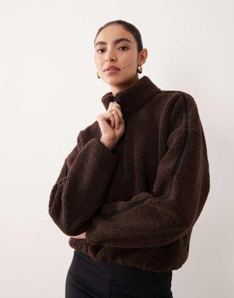 Abercrombie & Fitch YPB - Pile teddy marrone accollato con zip corta