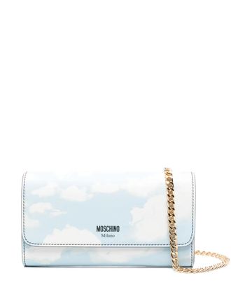 Moschino cloud-print chain wallet - Blue