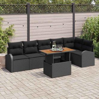 vidaXL Conjunto De Sof&aacute; De Jard&iacute;n 7 Pcs Negro Polirat&aacute;n Vidaxl