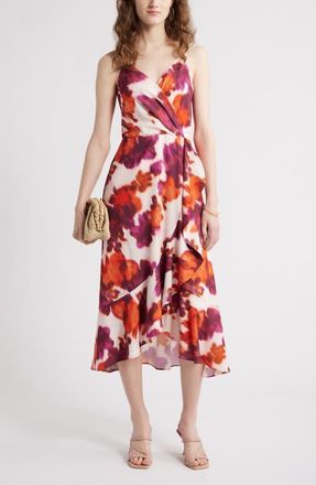 Chelsea28 Faux Wrap Midi Dress in Pink- Magenta May Floral at Nordstrom, Size Xx-Large