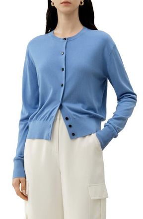 LilySilk Round-Neck Silk Cashmere Cardigan in Azure at Nordstrom, Size X-Small