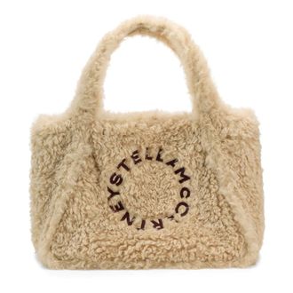 Stella McCartney Tote met geborduurd logo en shearling-effect - Dames - Tassen - Beige - Maat: ONE Size Zijde