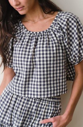 Marine Layer Gia Poplin Top in Navy Gingham at Nordstrom, Size X-Large