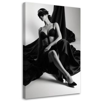 Feeby Cuadro En Lienzo Mujer Con Una Venda Negra Sobre Los Ojos Desnudo En Blanco Y Negro 70x100
