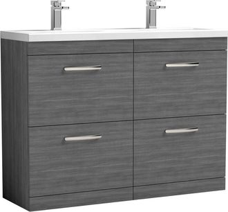 Nuie Nuie - Athena Anthracite Woodgrain 1200mm 4 Drawer Vanity Unit and Double Ceramic Basins - ATH032F