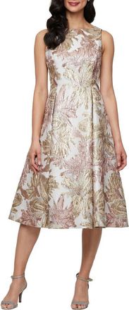 Alex Evenings Floral Jacquard Fit & Flare Cocktail Dress in Taupe Multi at Nordstrom, Size 14P
