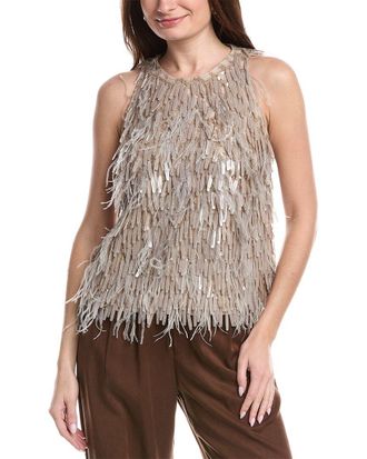 Brunello Cucinelli Feather & Sequin Silk Blouse