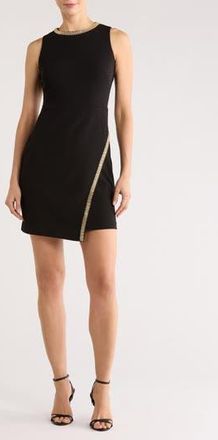 Vince Camuto Crystal Embellished Asymmetric Scuba Knit Crepe Sheath Dress in Black at Nordstrom Rack, Size 14