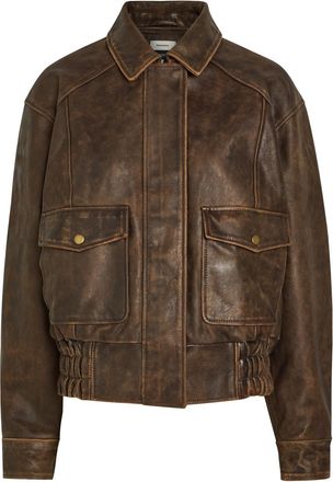 Reformation Daphne Panelled Leather Jacket - Dark Brown - S (UK8-10 / S)