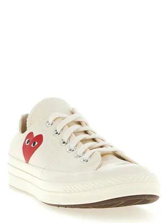 Comme Des Gar&ccedil;ons Heart-Print Canvas Sneaker - Cream
