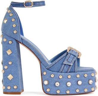 Azalea Wang Evgenia Block Sandal in Denim at Nordstrom, Size 8.5
