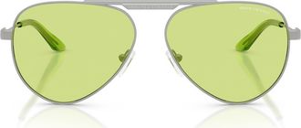 A|X Armani Exchange 58mm Aviator Sunglasses in Matte Silver /Green at Nordstrom