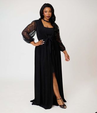 Unique Vintage Plus Size Billow Long Sleeved Hollywood Duster in Black Solid at Nordstrom, Size 2X