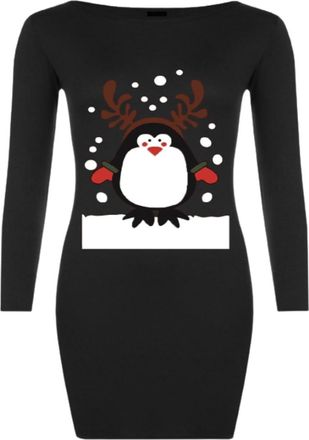 Generic Womens Christmas T Shirt Ladies Xmas Tree Bell Present Gift Snowman Reindeer Top (UK, Numeric, 20, Regular, Regular, Penguin Black)