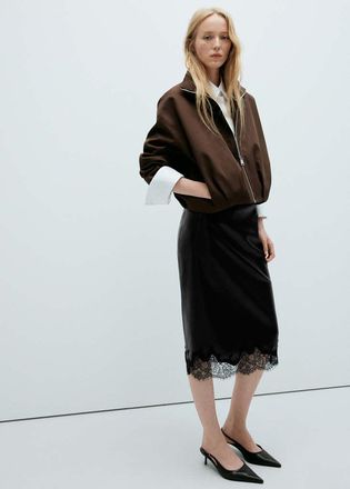 Mango Gonna similpelle dettaglio pizzo nero - Donna - 36 - MANGO