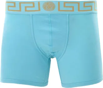 Versace Mens Long Trunk With Greca Border In Light Blue/gold
