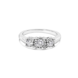House of Brilliance 14K White Gold 1/2 Cttw Diamond Three Stone Illusion Plate Ring at Nordstrom, Size 9