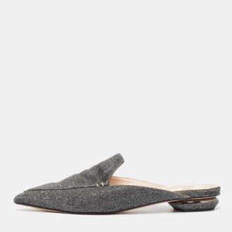 Nicholas Kirkwood Grey Glitter Fabric Flat Mules