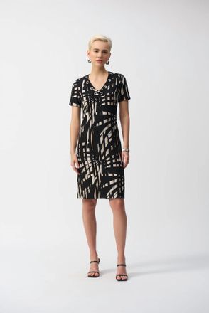 Joseph Ribkoff Tropical Print Silky Knit Shift Dress In Black/multi