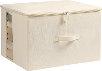 OEM Contenedores De Almacenamiento Plegables De Lona Jumbo, Organiza Tu Armario, Caja De Almacenamiento Pr&aacute;ctica Con Tapa, Color Beige, Paquete De 2