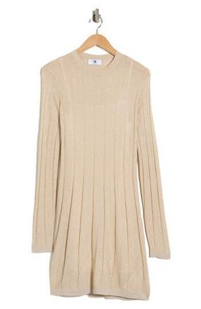 M Missoni Metallic Long Sleeve Rib Sweater Minidress in Solid Color Cream at Nordstrom Rack, Size Large
