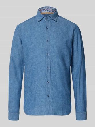 Fil Noir Regular Fit Business-Hemd aus Leinen-Baumwoll-Mix Modell ROMA in Jeansblau, Gr&ouml;&szlig;e 38