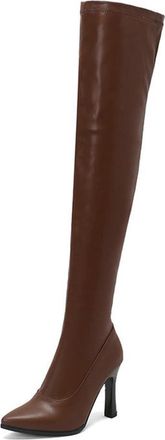Generic MiaZane Womens Over The Knee Boots PU Pointed Toe Side Zip High Heel Thigh High Fashion Party Evening Dress Footwear Streetwear,Brown,6.5 UK