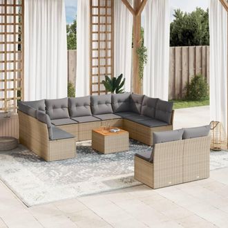 vidaXL Juego De Sof&aacute;s Jard&iacute;n Con Cojines Beige Mezcla 12 Pzas Rat&aacute;n Pe Vidaxl