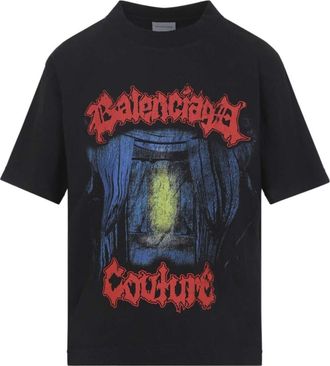 Balenciaga Black Crew Neck Printed T-Shirt