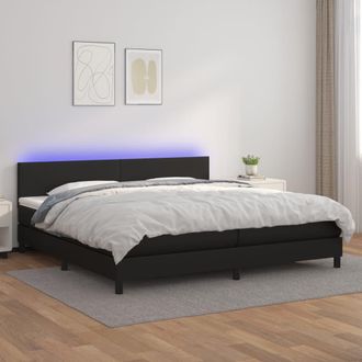 vidaXL Vidaxl - Cama Box Spring Colch&oacute;n Y Led Cuero Sint&eacute;tico Negro 200x200 Cm