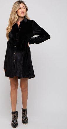 Pinkblush Velvet Button Down Dress in Black at Nordstrom, Size Medium