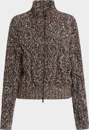 Brunello Cucinelli Paillette Marbled Mohair Cable Knit Zip Cardigan