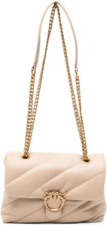 Pinko Love Mini Puff - Dames - Schoudertassen - Beige - ONE Size - Katoen - Tassen
