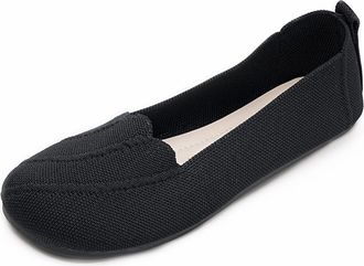 Generic Womens Knitted Flat Shoes Lightweight Comfortable Loafers Slip On Casual Breathable Mesh Walking Shoes (Black,5.5)