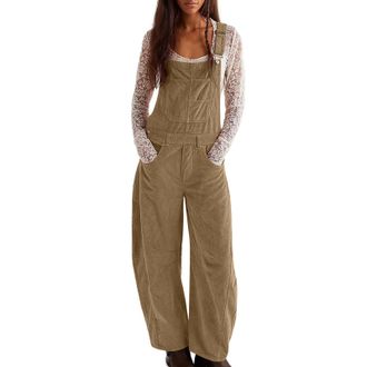 Generic Dungarees for Women UK Warehouse Clearance Corduroy Suspender Jumpsuit with Pockets Loose Casual Baggy Sleeveless Overall Long Jumpsuit Playsuit Trous