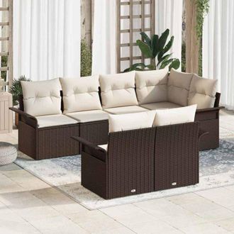 vidaXL Vidaxl - Conjunto De Sof&aacute; De Jard&iacute;n Con Coj&iacute;n 7 Pcs Marr&oacute;n Polirat&aacute;n